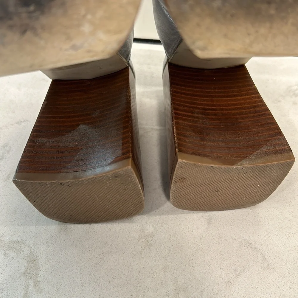 Zodiac Hype Leather Wood Platform Silver Metallic Retro Stacked Heels Size 9